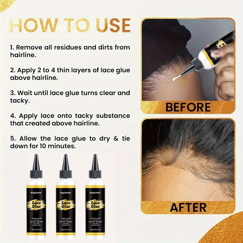 Lace Wig Glue Adhesive Waterproof Strong Hold Invisible Glue Wig Install Tools Kit Lasts 4 -6 Weeks 150ml