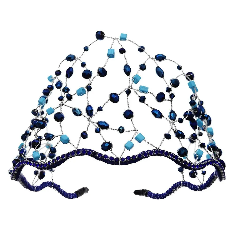 Handmade Crystal Beads Hair Net Crown Wedding Headpieces Hair Jewelry Sparkling Rhinestone Tiara Hair Hoop Elegant Headbands