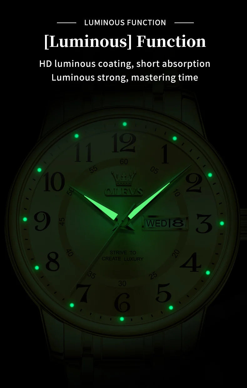 OLEVS 2891 Mens Watch Classic Quartz Watch Waterproof Stainless Steel Strap Fashion Casual Men's Watch Gift Date Clock Reloj