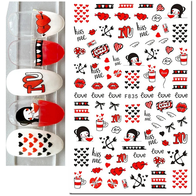 3d Pink Hearts Balloon Valentine Day Love Letters Nail Art Stickers Adhesive Sliders Nail Decals Decoration Manicure Accessories