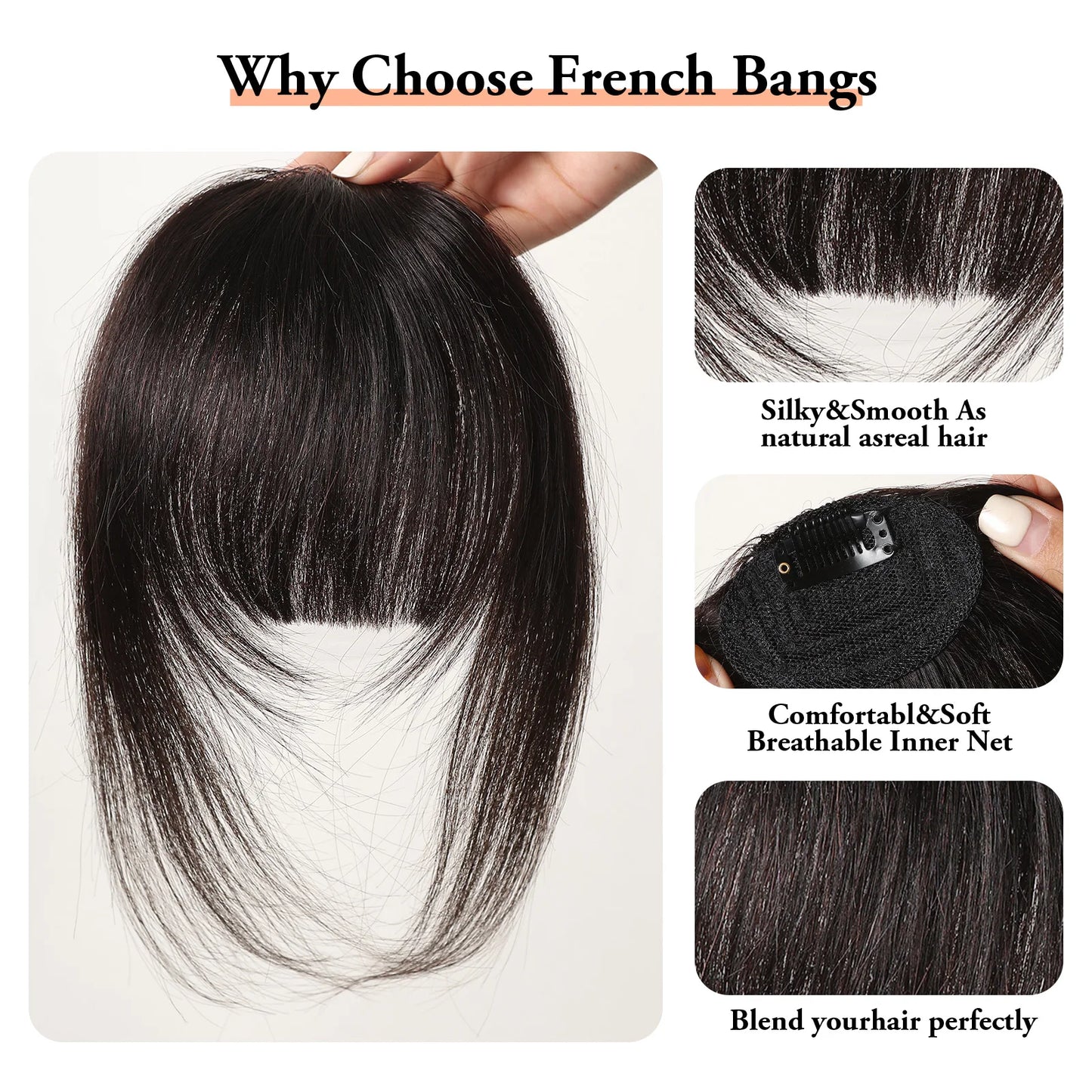 Human Hair Bangs Fringe Hairpieces Blunt Cut Natural Air Bangs Over Head Clip In Hair Extensions Black Brown Remy Hair for Women
