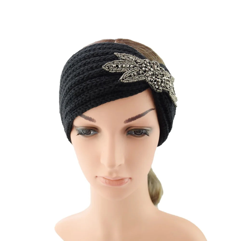 Knitted Rhinestone Butterfly Headband - Fashionable Hair Accessory