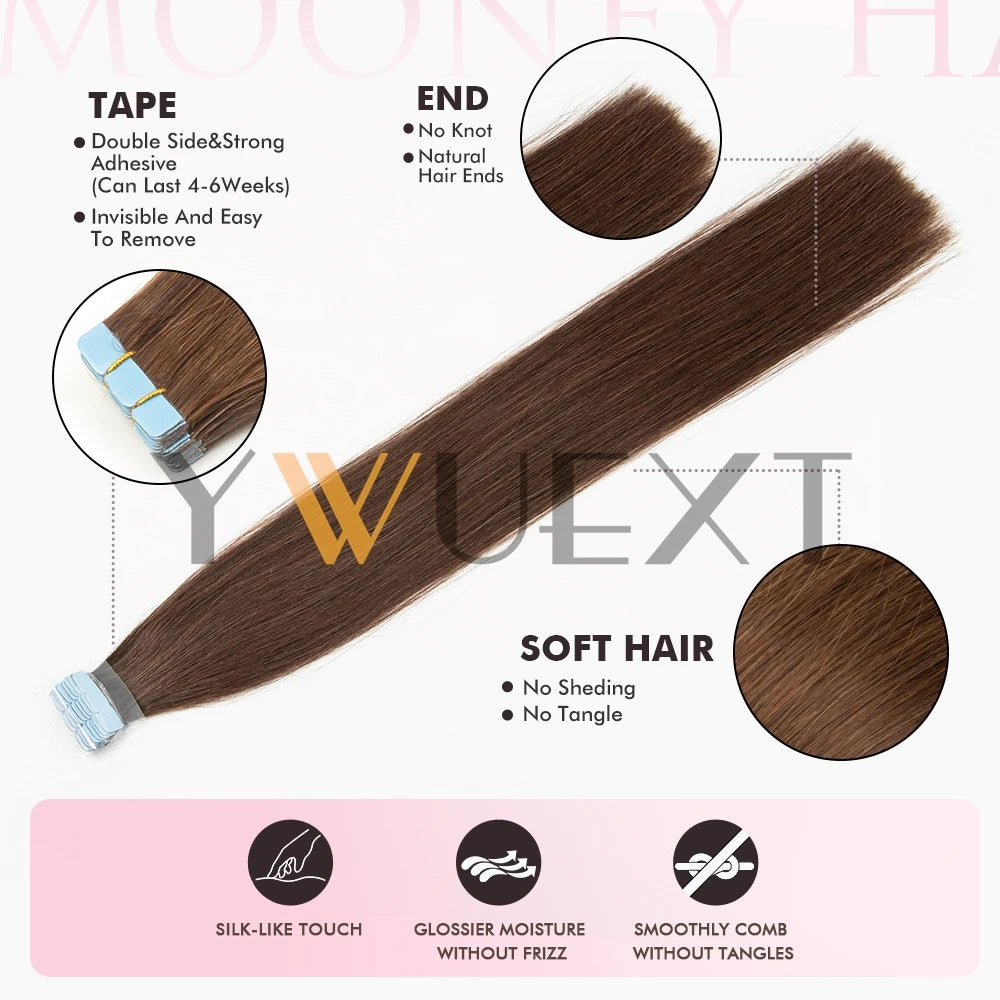 Mini Tape In Human Hair Extensions 12"-24" Machine Remy Skin Weft Adhesive Tape Hair Natural Black Brown Blonde Tape Ons 10pcs