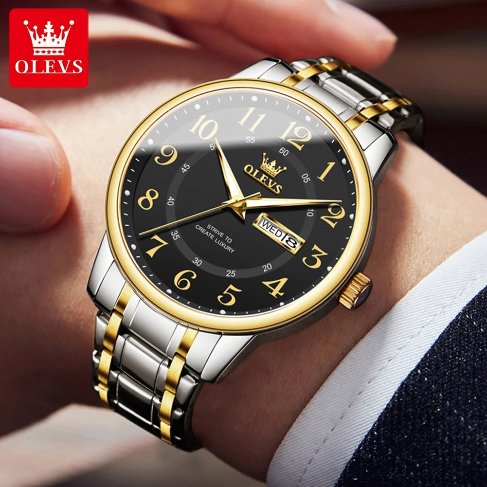 OLEVS 2891 Mens Watch Classic Quartz Watch Waterproof Stainless Steel Strap Fashion Casual Men's Watch Gift Date Clock Reloj