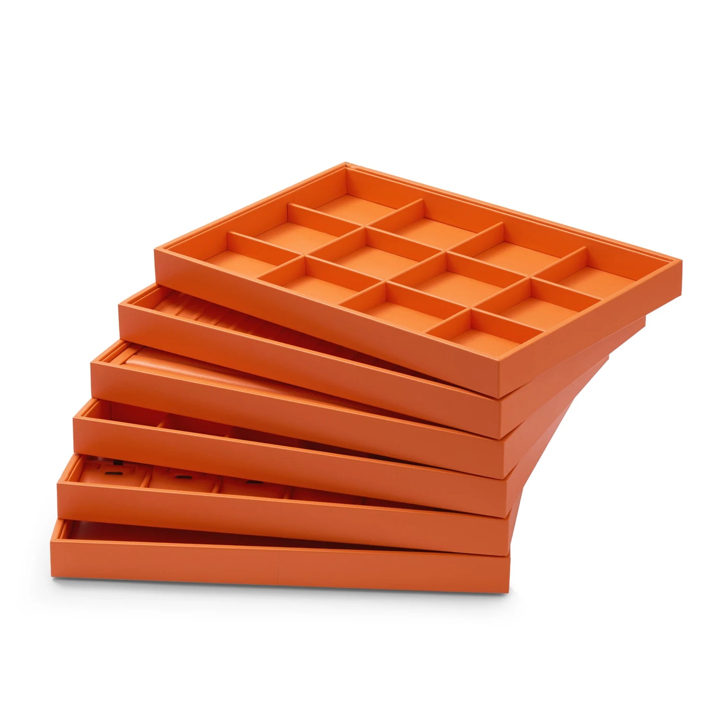 Oirlv New Luxury Orange Leather Stackable Jewelry Tray Jewelry Drawer Organizer Trays Rings Earrings Storage Display Props