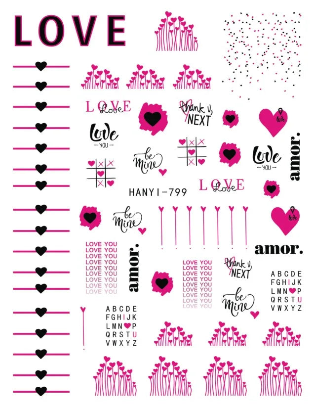 3d Pink Hearts Balloon Valentine Day Love Letters Nail Art Stickers Adhesive Sliders Nail Decals Decoration Manicure Accessories