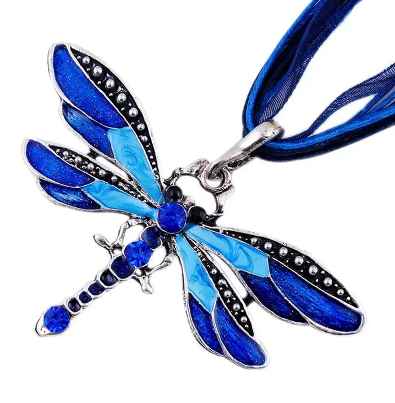 Fashion Crystal Dragonfly Pendant Necklaces for Women Vintage Insect Multi Layers Rope Necklace Jewelry Thanksgiving Gift