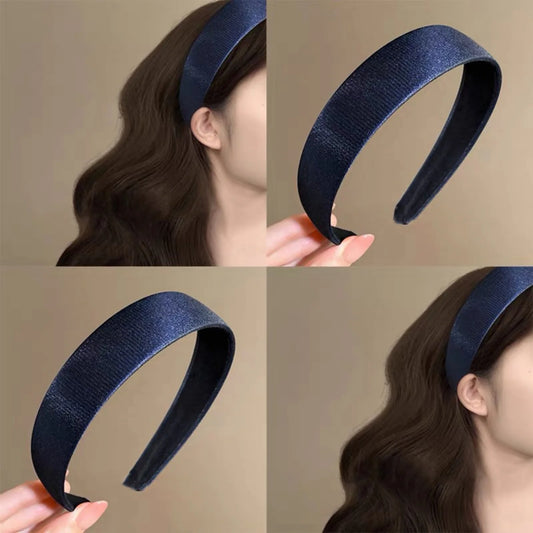 Blue Satin Shimmering Headband - Wide-Brim Retro Style for Autumn Winter