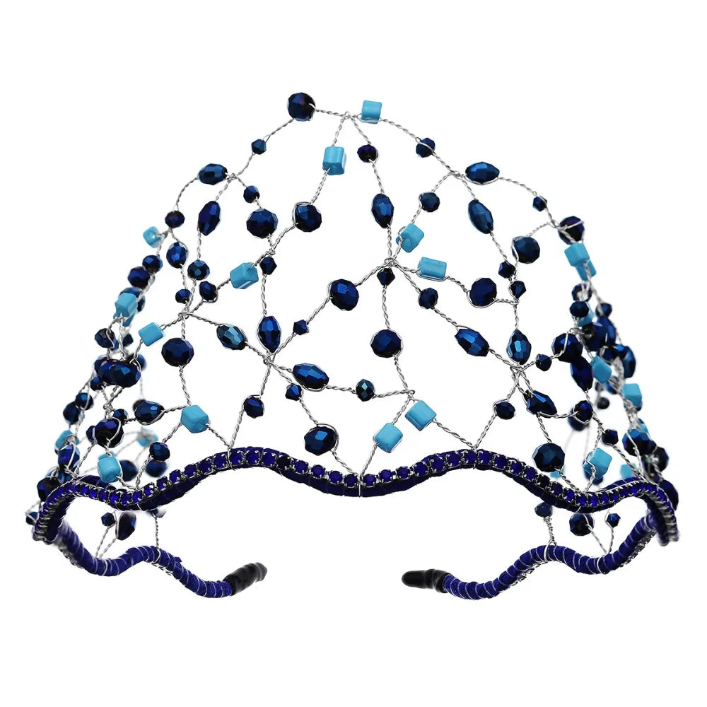 Handmade Crystal Beads Hair Net Crown Wedding Headpieces Hair Jewelry Sparkling Rhinestone Tiara Hair Hoop Elegant Headbands