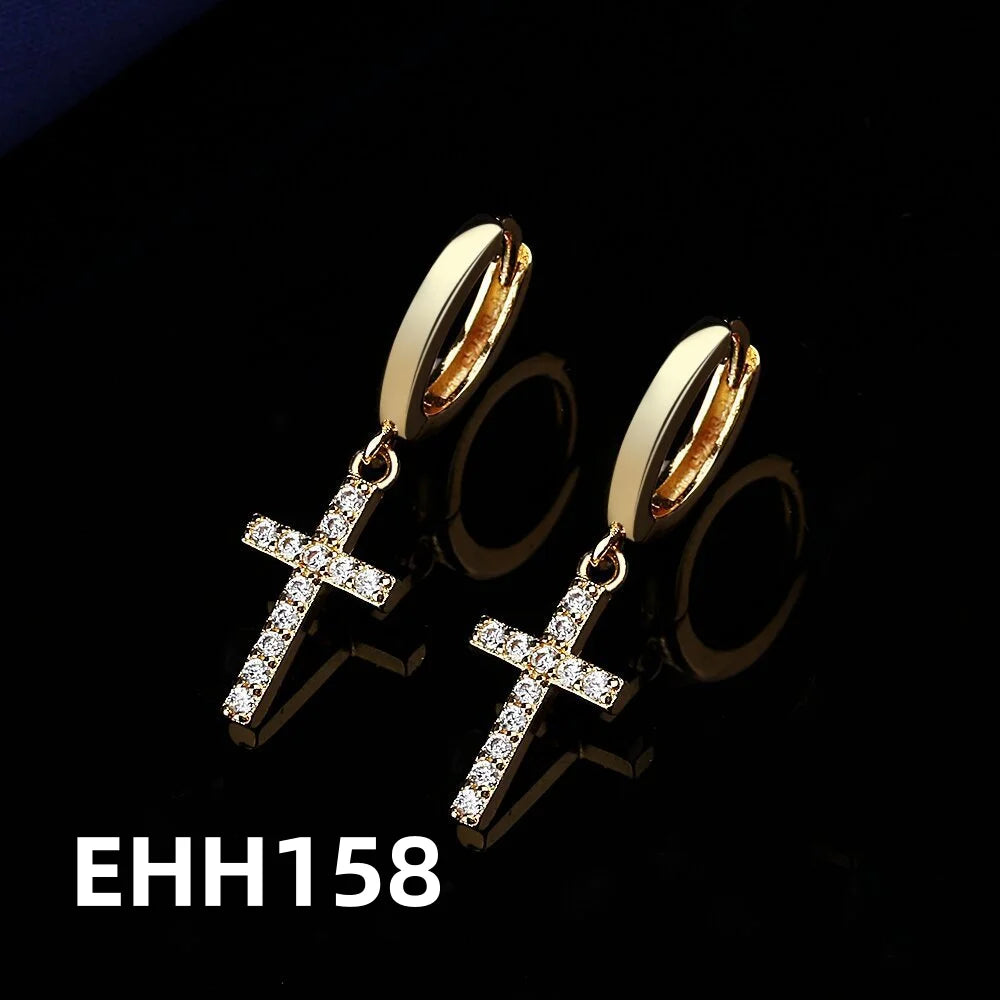 925 Sterling Silver Earrings For Women Cross Zircon Earrings Shining 18k Gold Plated Party Wedding Jewelry Gift Accessories