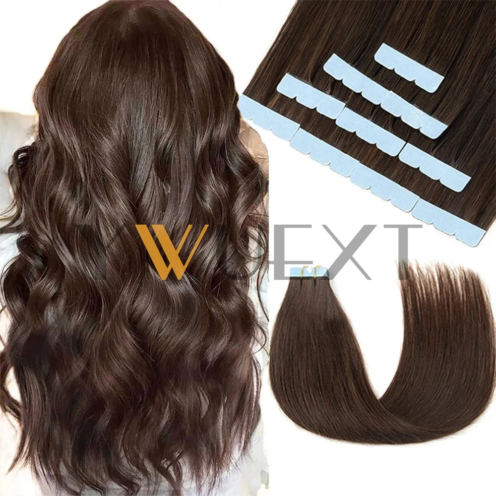 Mini Tape In Human Hair Extensions 12"-24" Machine Remy Skin Weft Adhesive Tape Hair Natural Black Brown Blonde Tape Ons 10pcs