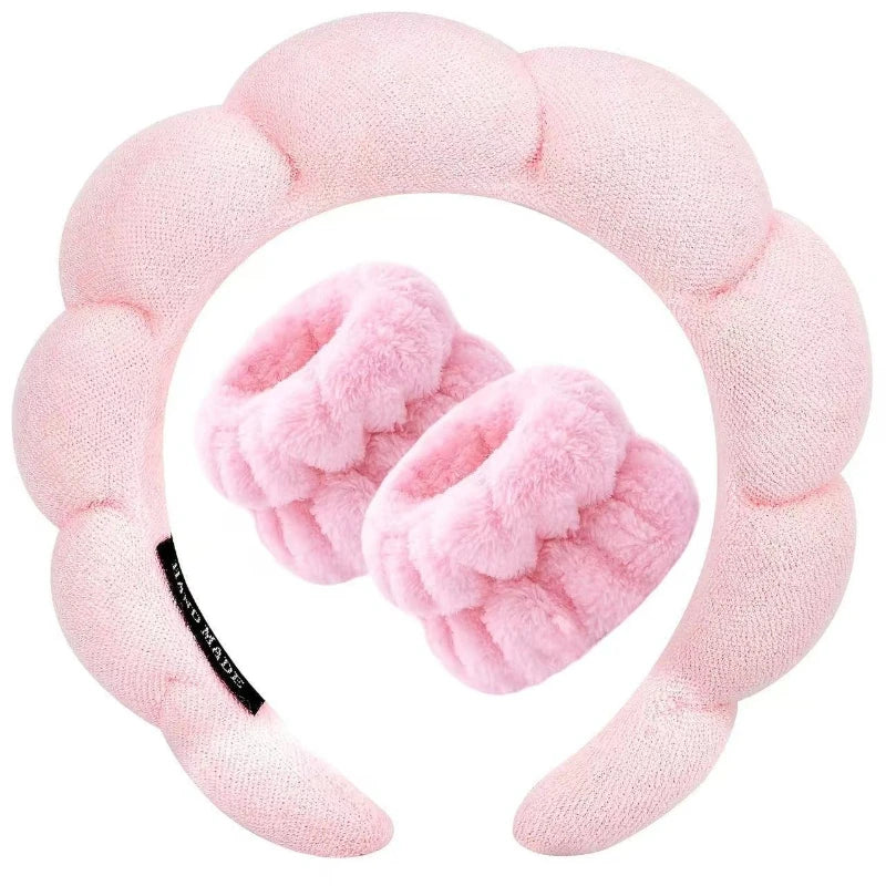 3 Piece Luxury Fiber Spa Headband and Wristband Set - Soft and Comfortable - Face Wash, Makeup Women's Hair Accessories Set