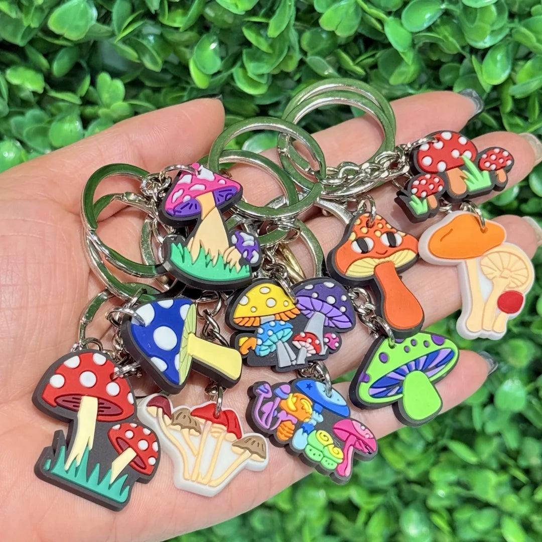 New Arrival 1/21Pcs Various Mushroom Silicone Key Chain Adult Keyring Agaric Car Key Pendant Decorations