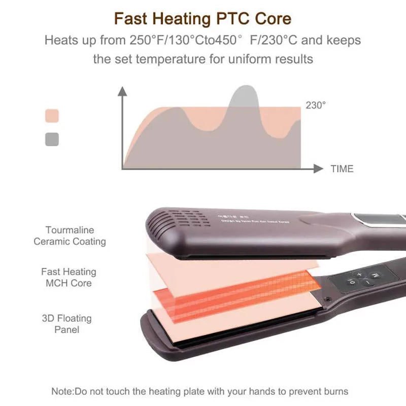 Hair Styler Flat Iron Curling Iron Hair Curler 2 in 1 with LCD Display Heating Plate Hair Straightener