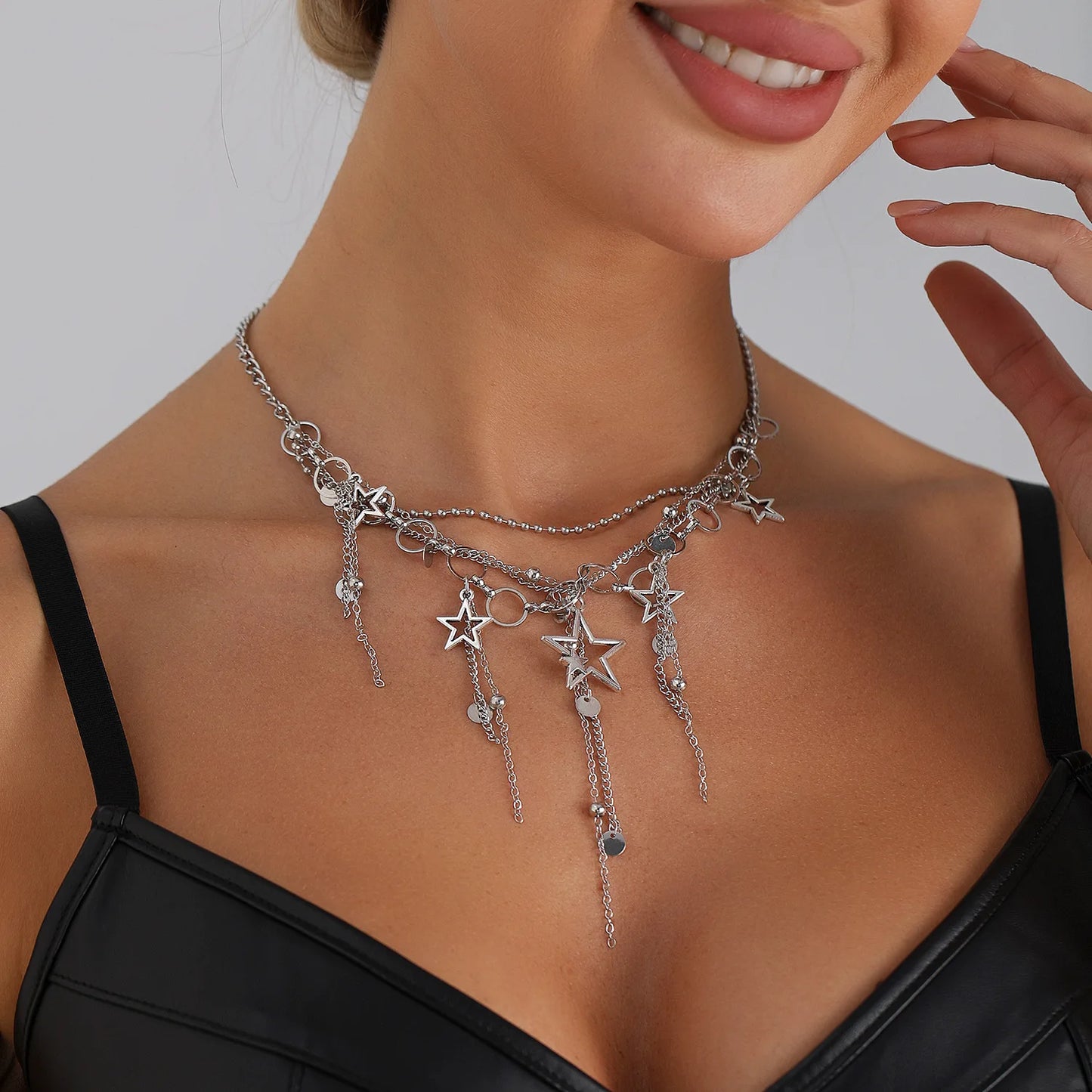 Geometric Multi Star Charm Necklace Women's Luxury Fashion Spicy Girl Style Jewelry Accessories