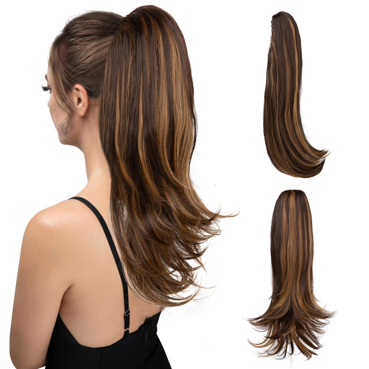 SARLA Claw Clip Ponytail Extension - Long Silky Straight Synthetic Hair