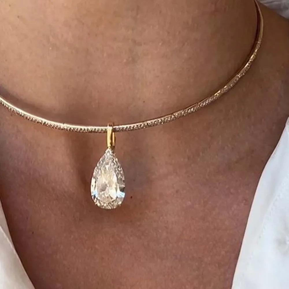 Stonefans Water Drop Pendant Choker Necklace Wedding Luxury Rhinestone Accessories Fashion 2025 Charms Jewelry High Quality Gift