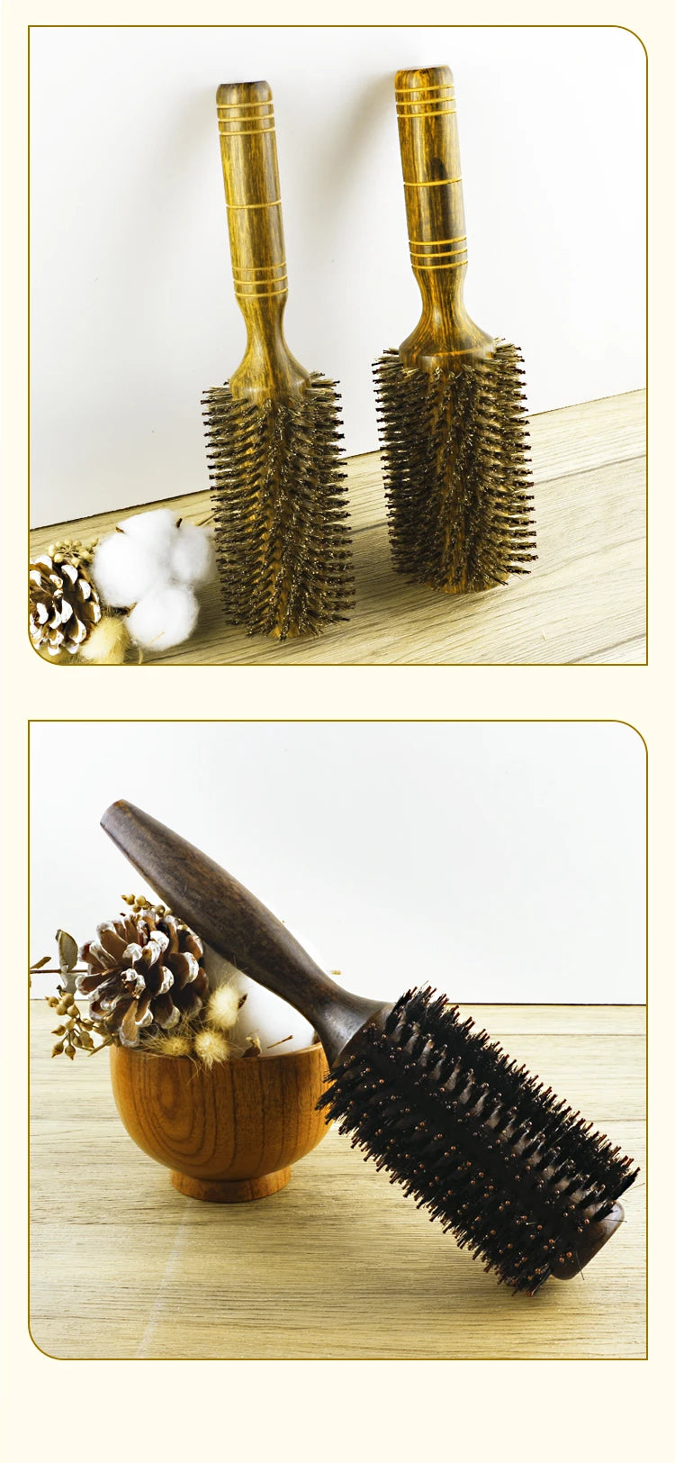 Professional High Quality 63 mm Boar Bristle Hair Wood Round Brush Long Hair Styling Comb Curly And Straight Hairdressing Comb
