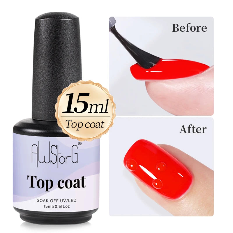 NEW Stain Resistant Gel Top Coat Gel Nail Polish UV Diamond Topcoat No Wipe Sealer Gel Finish Manicure Nail Art Salon Quality