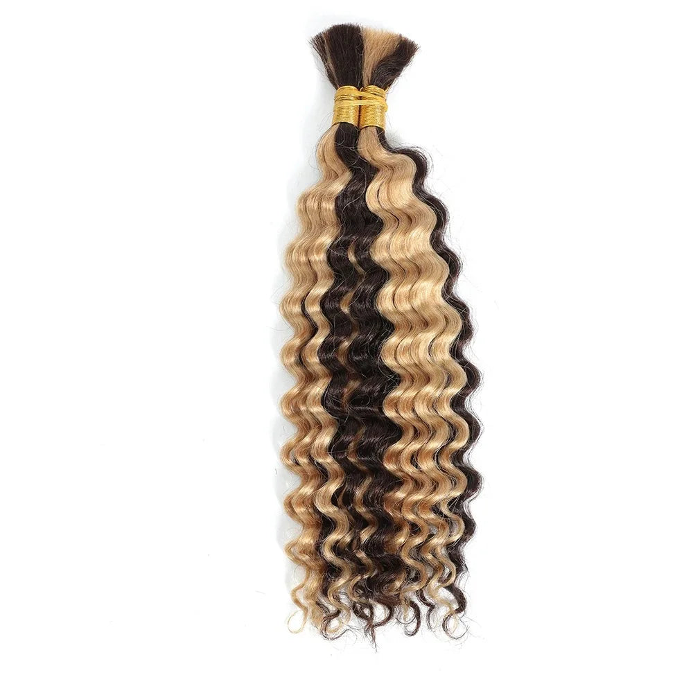 Blonde Human Braiding Hair for Boho Braids Highlights No Weft Virgin Brazilian Curly Deep Wave Bulk Hair Extensions for Braiding