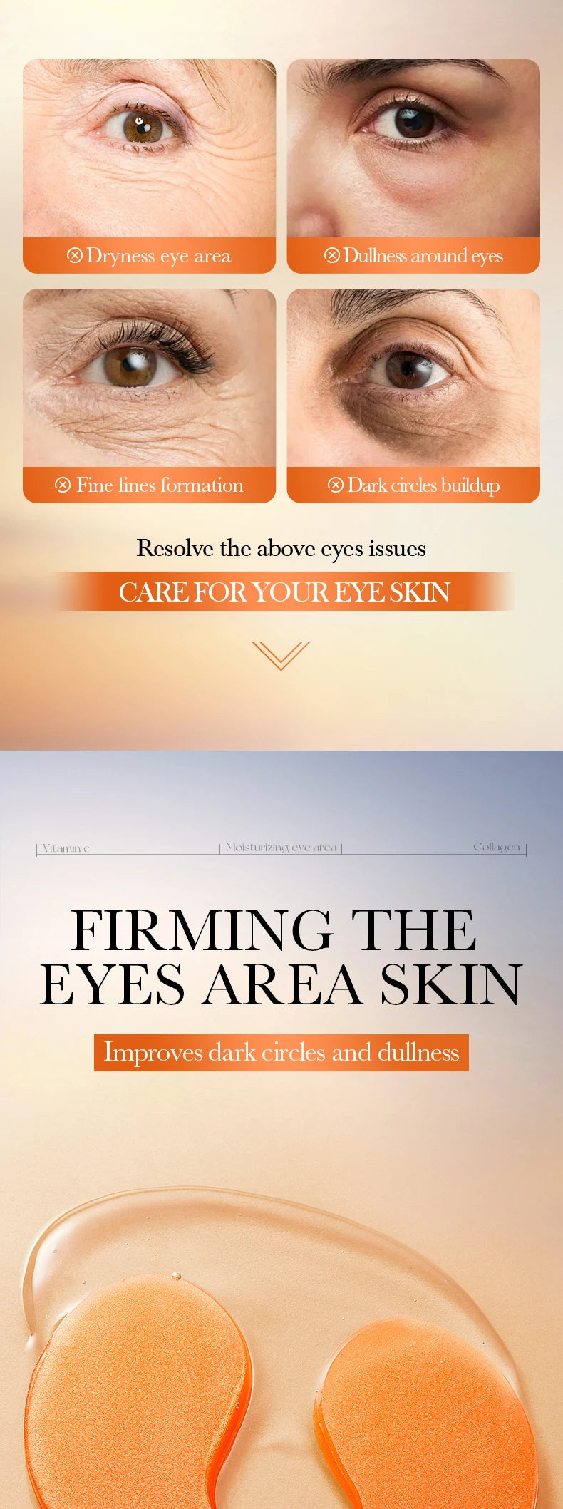 80pcs BIOAQUA Vitamin C Crystal Collagen Eye Mask Anti Dark Circles Whitening Anti-Wrinkles Moisturizing Anti-Aging Eye Patches