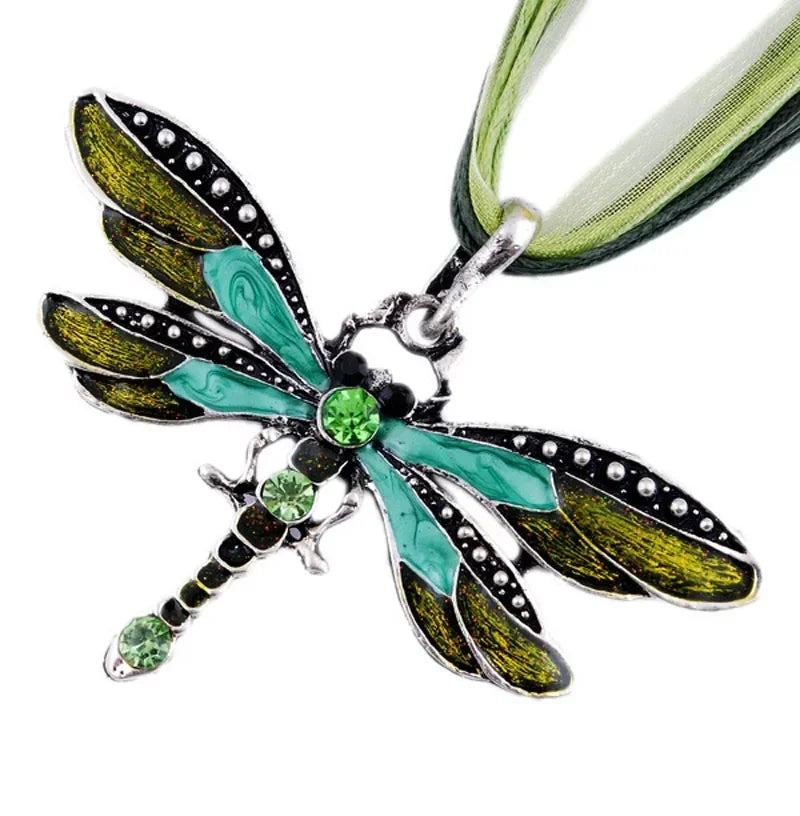 Fashion Crystal Dragonfly Pendant Necklaces for Women Vintage Insect Multi Layers Rope Necklace Jewelry Thanksgiving Gift