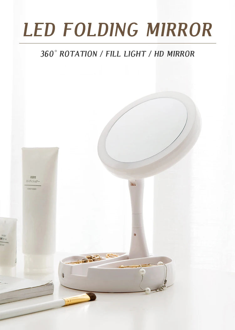 Dry Battery/USB Dual Purpose Double-Sided Mirror LED Makeup Mirror Portable Makeup Mirror Makeup Light With 10XMagnification