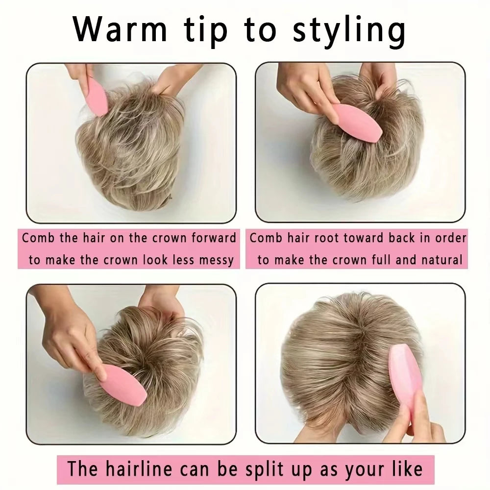 Short Synthetic Wig for Women Mixed Brown And Blonde Hair with Bangs Easy Care Non-Damaging Hairpiece