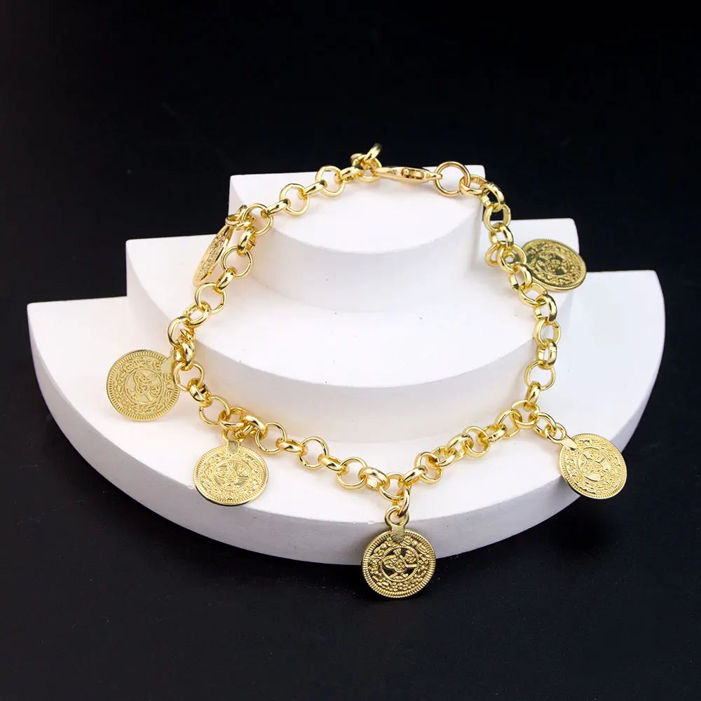 Neovisson Fashion Style Gold Color Coin Bracelet Chain Elegent Bridal Wedding Jewelry Ladies Favorite Gift Accessorie