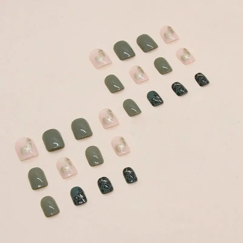 24 PCs Short French Minimalist Leopard Print Nails with 1 Jelly and 1 Nail File