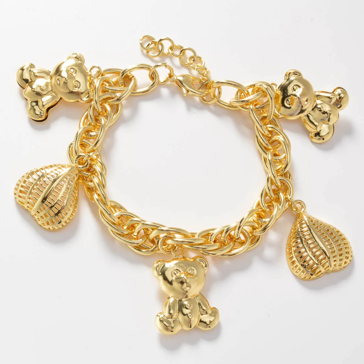 Cute Bear Heart Lock Matching Bracelets Set for Girls Teens Gold Plated Adjustable Bangle Best Friend Gift for Party