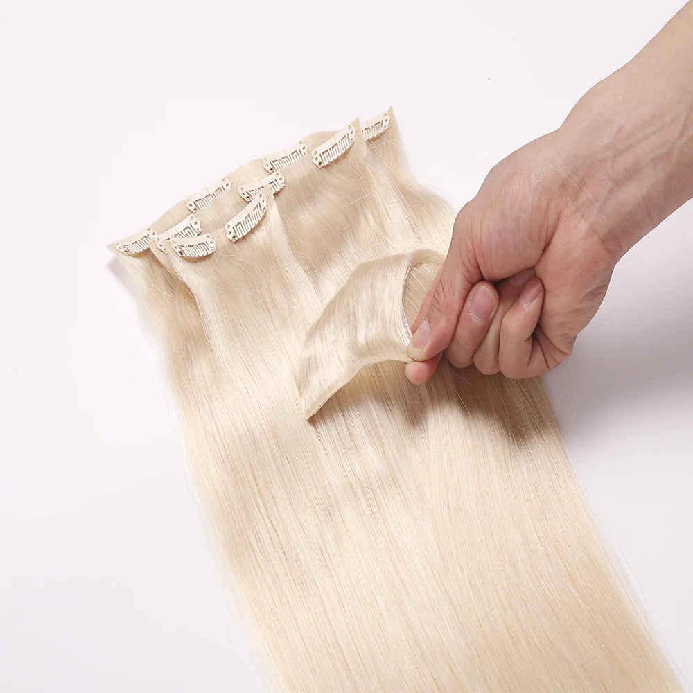 Wholesale Real Clip ins Russian Human Hair 100% Remy Hair Raw Pu Natural Straight Invisible Seamless Clip in Hair Extension