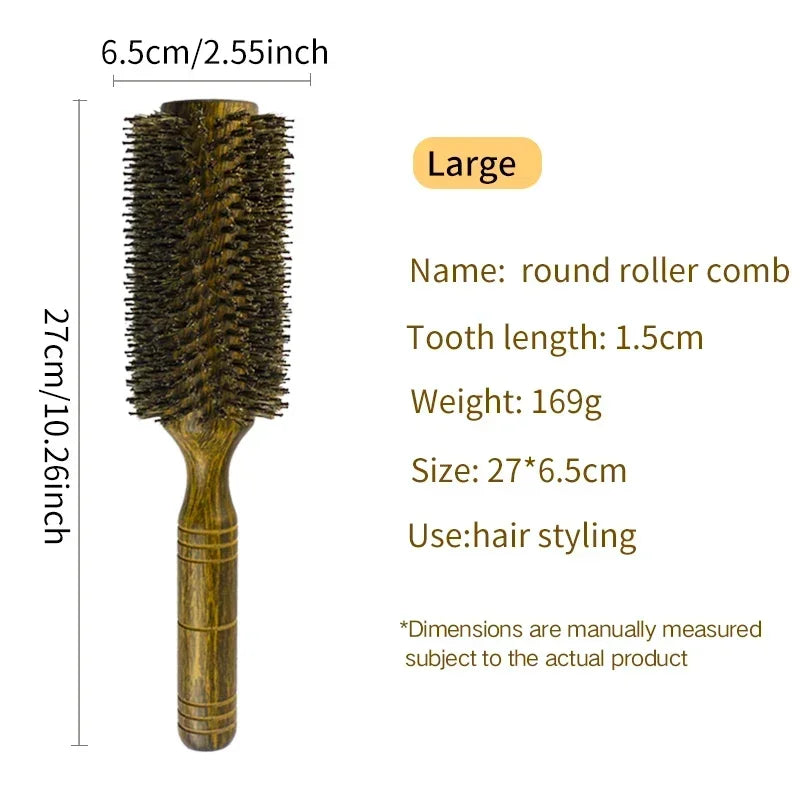 Professional High Quality 63 mm Boar Bristle Hair Wood Round Brush Long Hair Styling Comb Curly And Straight Hairdressing Comb