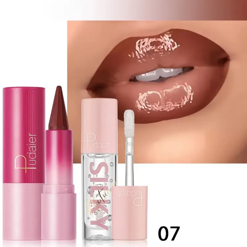2Pcs long-lasting waterproof pointed lip liner + liquid lipstick, suitable for daily makeup at carnival music festival