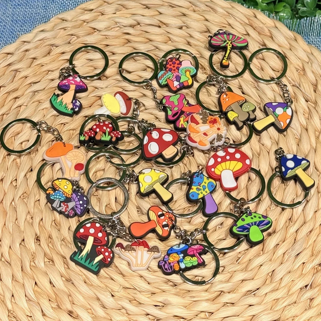 New Arrival 1/21Pcs Various Mushroom Silicone Key Chain Adult Keyring Agaric Car Key Pendant Decorations