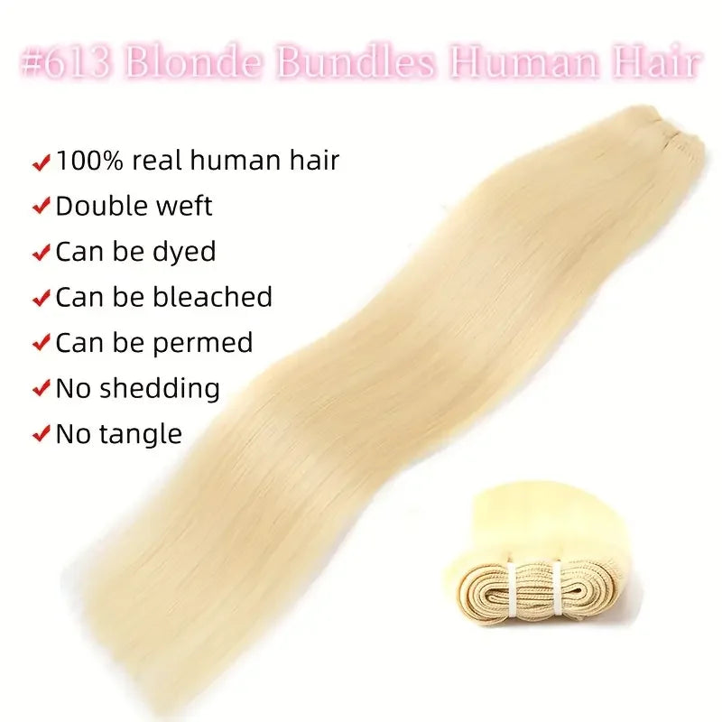 Straigh 613 Blonde 1/3/4 Brazilian Hair Bundles Straight Weave Remy 100% Human Hair Weft 24 26 28 30 32 34 36 38 40 Inch Bundle