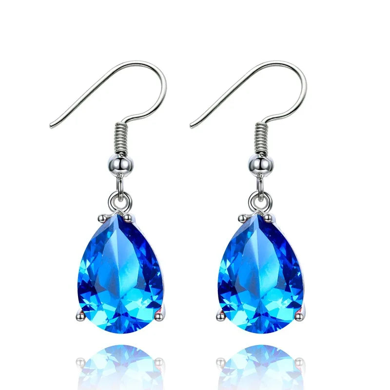 Women Girls Best Silver Colorful Jewelry Gift Genuine 925 Sterling Silver Drop Earrings Fashion Dangle Rhinestones Earrings