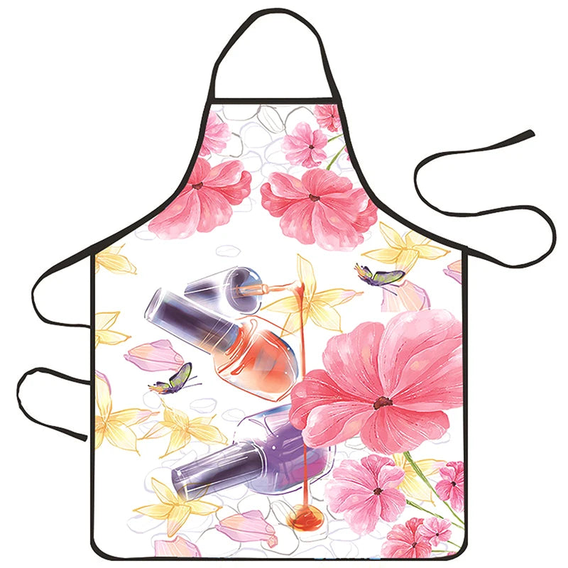 Nail Polish Printing Beauty Kitchen Women Apron Household Cleaning Pinafore Salon Home Cooking Baking Manicure Work Clothes