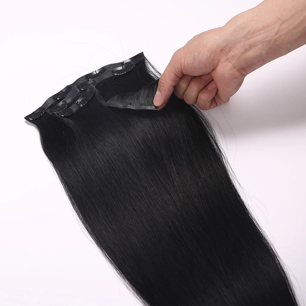 Wholesale Real Clip ins Russian Human Hair 100% Remy Hair Raw Pu Natural Straight Invisible Seamless Clip in Hair Extension