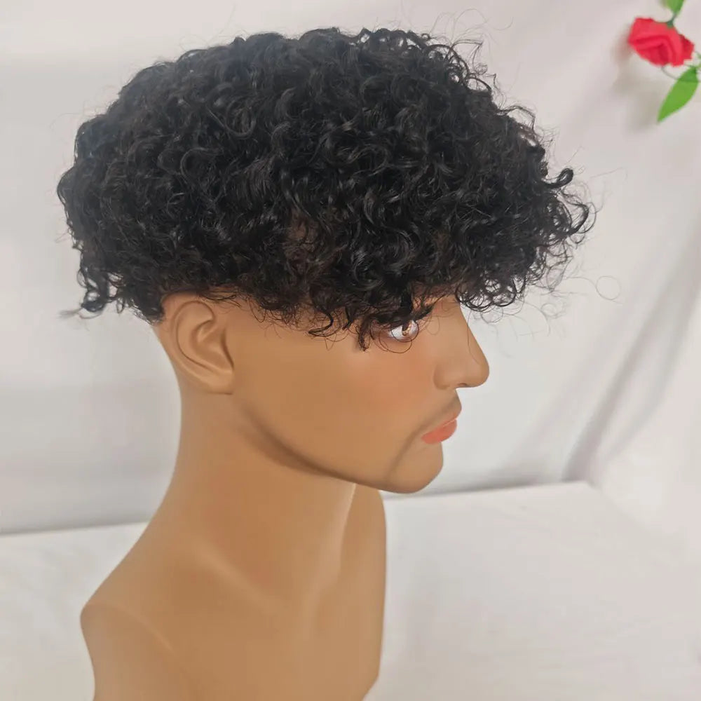 Human Hair Men Toupee Franch Lace Man's Hair Replacement System Wigs Mono Lace Hairpiece With PU Natural Black Color