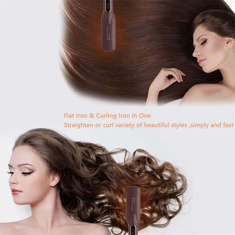Hair Styler Flat Iron Curling Iron Hair Curler 2 in 1 with LCD Display Heating Plate Hair Straightener