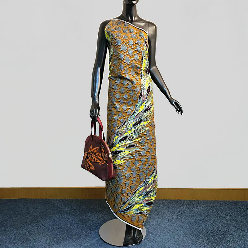 100% cotton wax printed fabric, printing with golden pearl powder, DIY making and sewing clothes, dress, shoes and bag