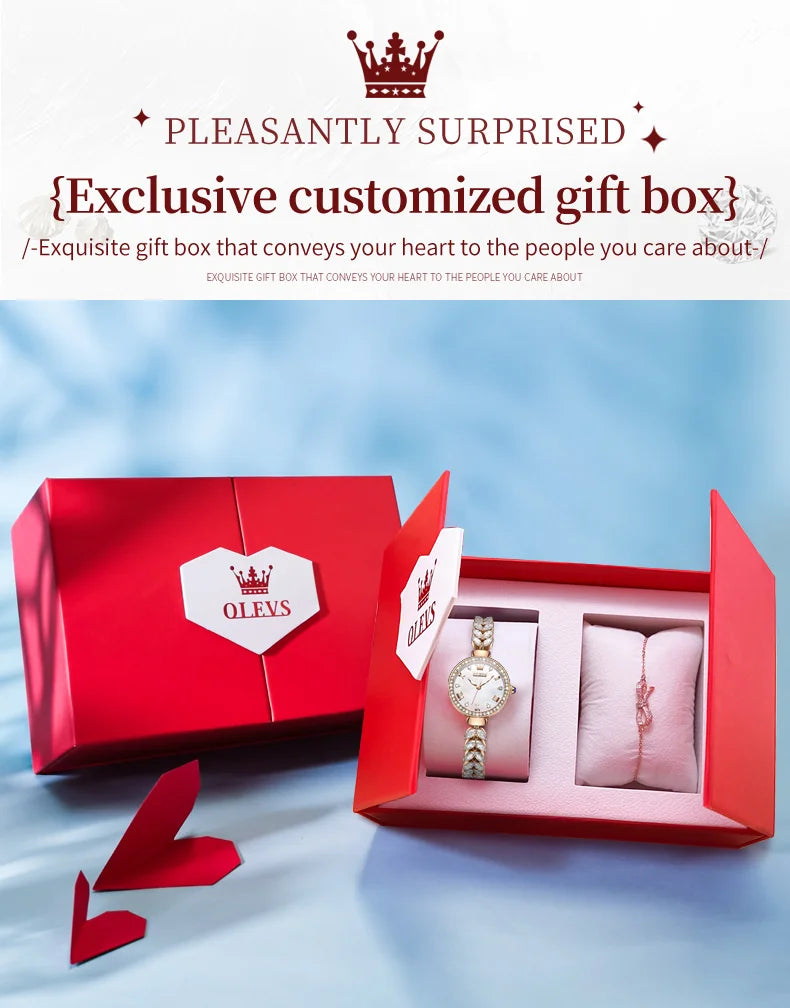 OLEVS 9971 Diamond Fishbone Women  Watch Luxury Brand Quartz Watch Elegant Bracelet Set Gift Box Waterproof HD Dial Women Watch