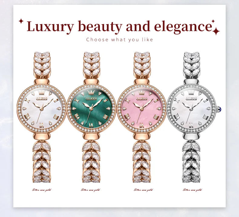 OLEVS 9971 Diamond Fishbone Women  Watch Luxury Brand Quartz Watch Elegant Bracelet Set Gift Box Waterproof HD Dial Women Watch