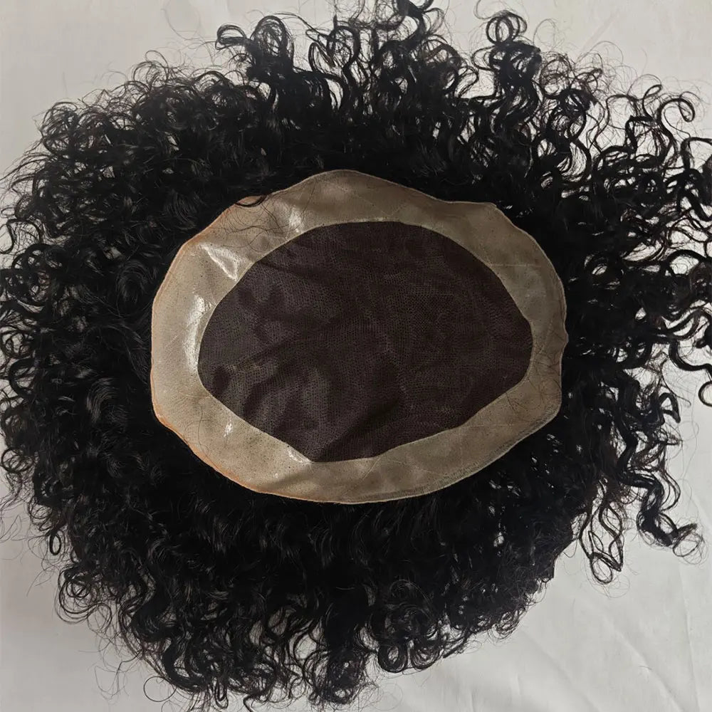 Human Hair Men Toupee Franch Lace Man's Hair Replacement System Wigs Mono Lace Hairpiece With PU Natural Black Color