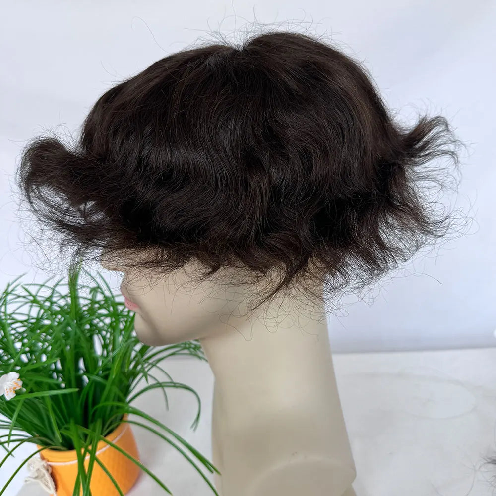 Human Hair Men Toupee Franch Lace Man's Hair Replacement System Wigs Mono Lace Hairpiece With PU Natural Black Color