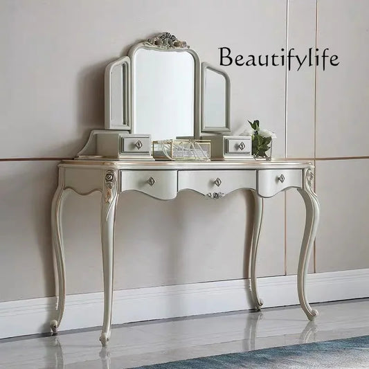BJ BJ French Light Luxury Solid Wood Carved Dresser Dressing Chair Bedroom European Simple Makeup Table Storage