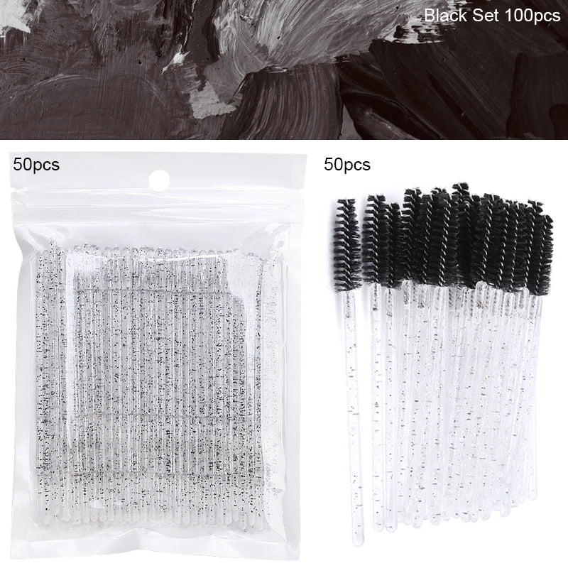 100/200Pcs Disposable Makeup Brush Crystal Lip Gloss Microbrush Mascara Wands Applicator Eyelash Extension Supplies Accessories