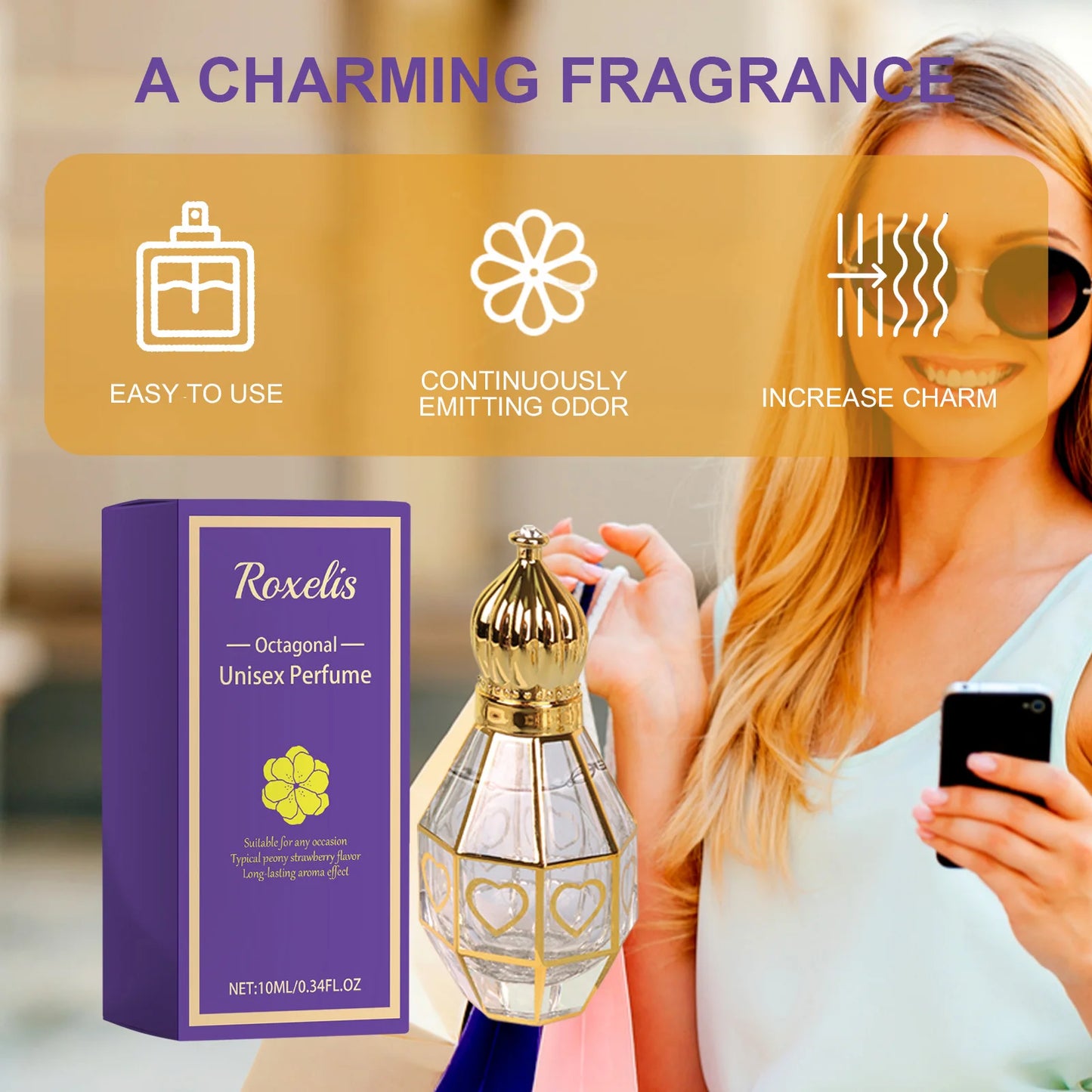 Roxelis 10ml Charming Perfume Octagonal Building Arabic Lasting Fragrance Travel Size Refreshing Body Dating Romatic Perfume