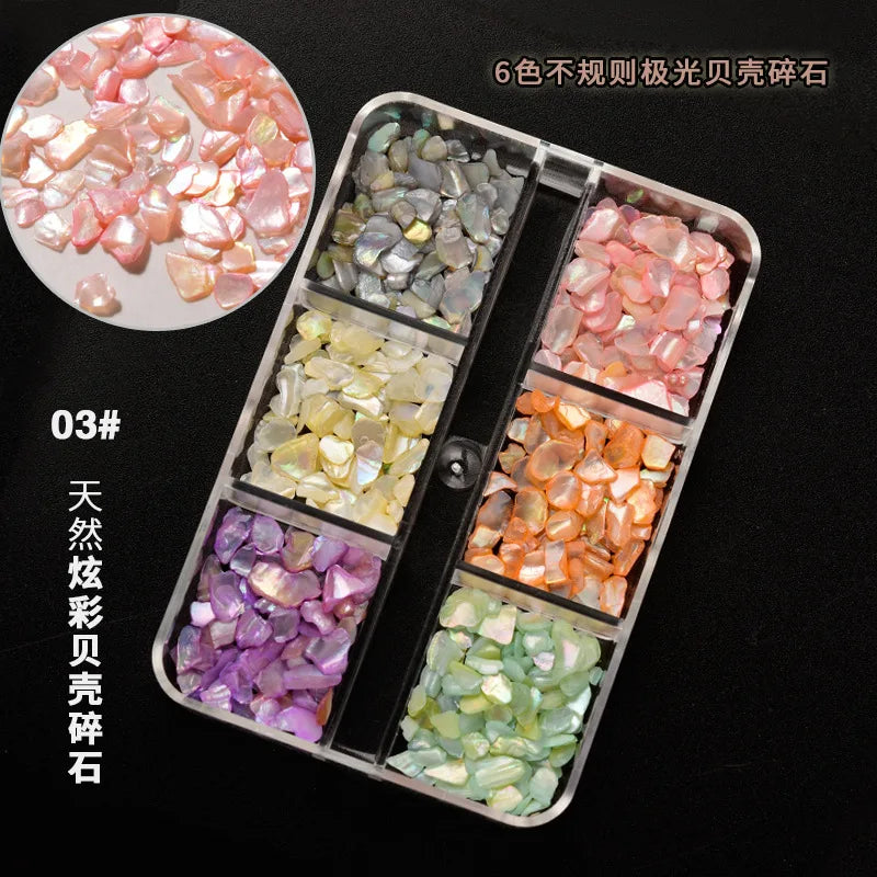 Natural Abalone Shell Slices Nail Art Decorations 3D Irregular Sea Shell Stone Flakes Aurora Charms Fragment Nails Accessories